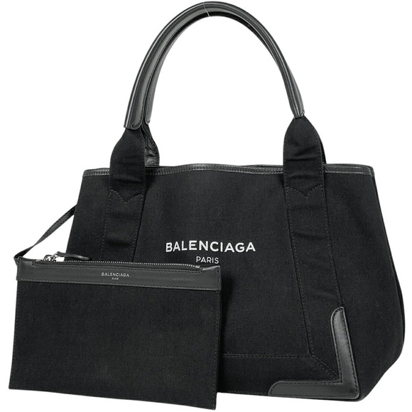 BALENCIAGA Navy Blue Cabas Handbag Tote Bag Black Canvas - Picture 1 of 6
